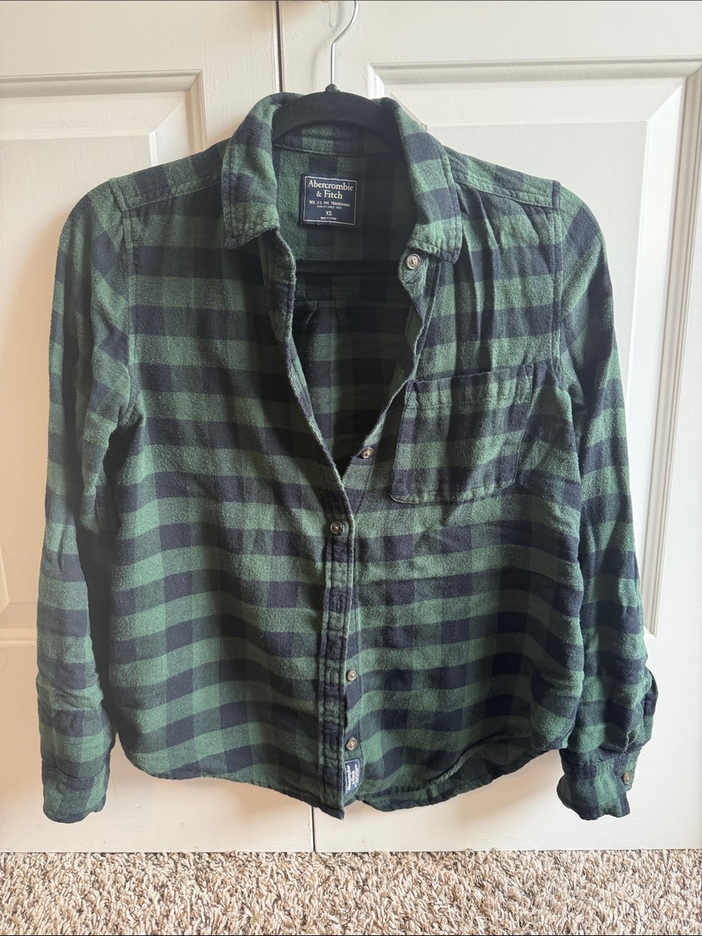 Abercrombie & Fitch Black and Green Buffalo Plaid Shirt